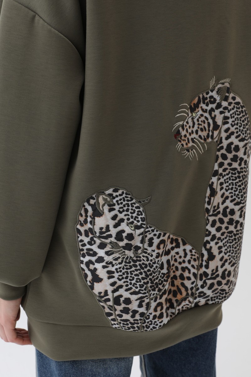 Kadın Arkası Leopar Detaylı Sweatshirt-32112SWT Kadın Arkası Leopar Detaylı Sweatshirt-32112SWT