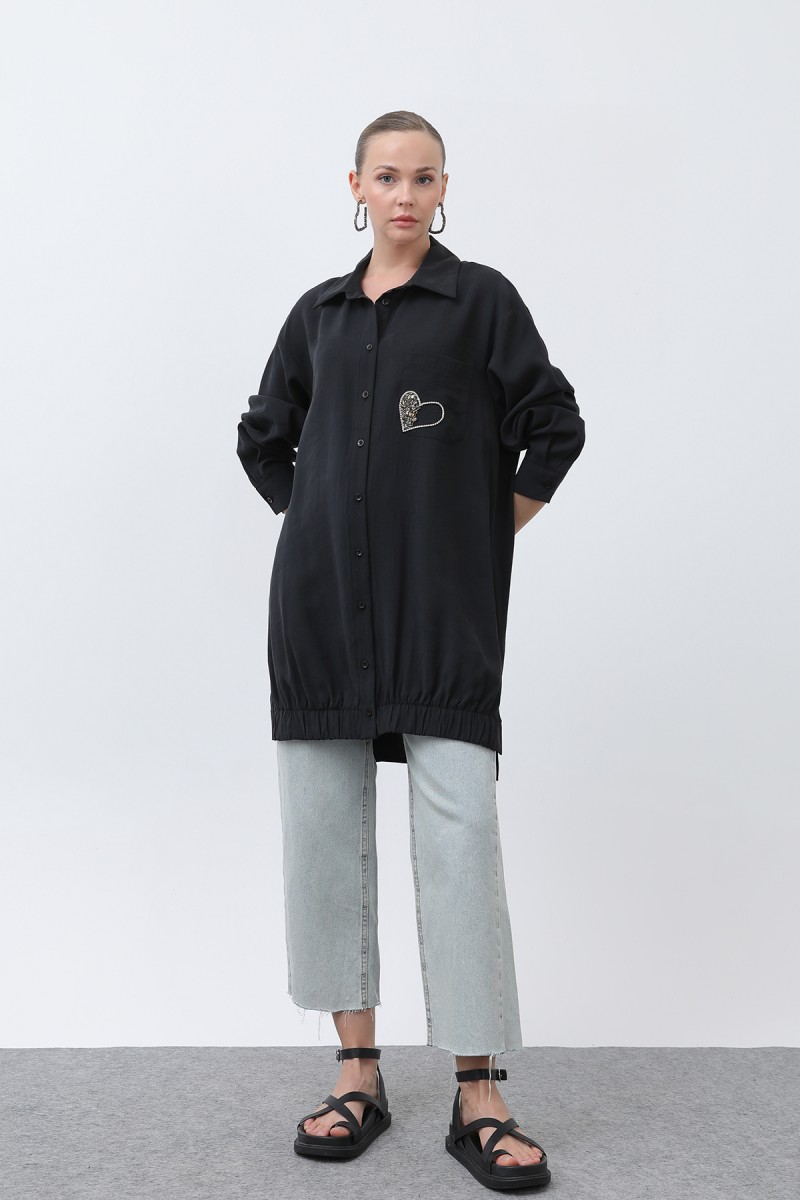 Women's Pocket Heart Embroidery Detail Tunic - 10633TUN Women's Pocket Heart Embroidery Detail Tunic - 10633TUN