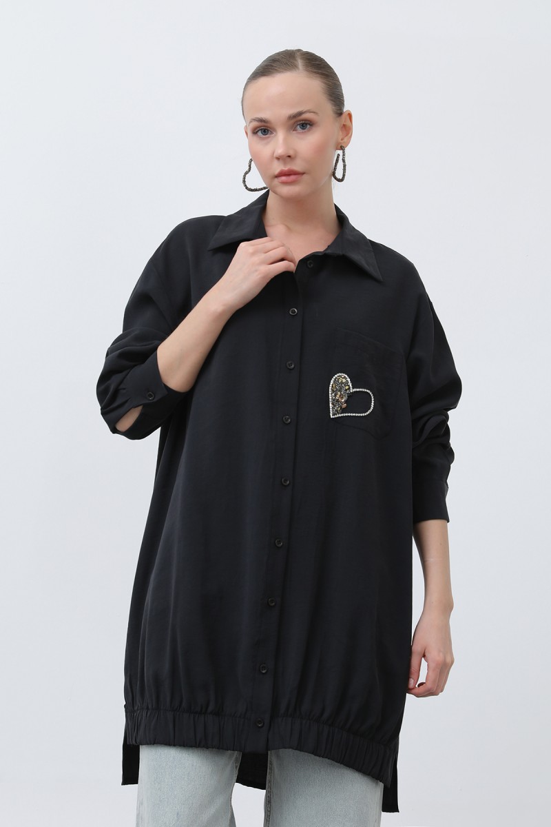 Women's Pocket Heart Embroidery Detail Tunic - 10633TUN Women's Pocket Heart Embroidery Detail Tunic - 10633TUN