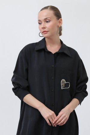 Women's Pocket Heart Embroidery Detail Tunic - 10633TUN Women's Pocket Heart Embroidery Detail Tunic - 10633TUN