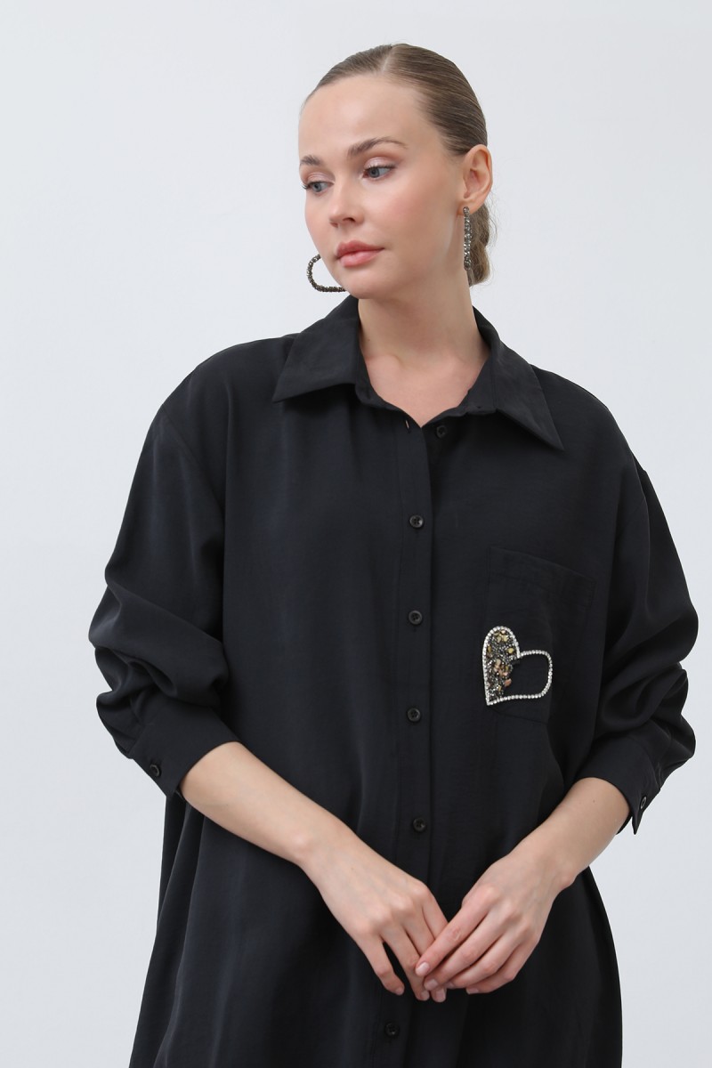 Women's Pocket Heart Embroidery Detail Tunic - 10633TUN Women's Pocket Heart Embroidery Detail Tunic - 10633TUN