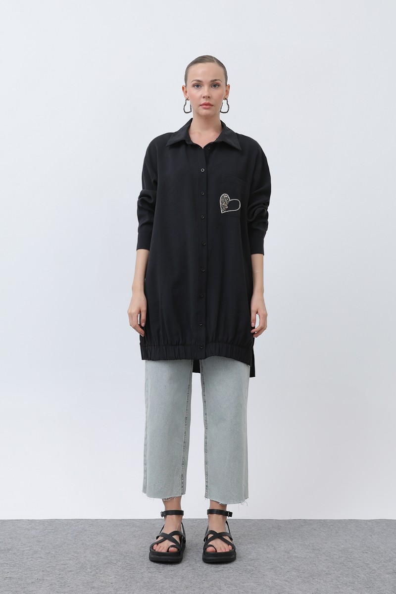 Women's Pocket Heart Embroidery Detail Tunic - 10633TUN Women's Pocket Heart Embroidery Detail Tunic - 10633TUN