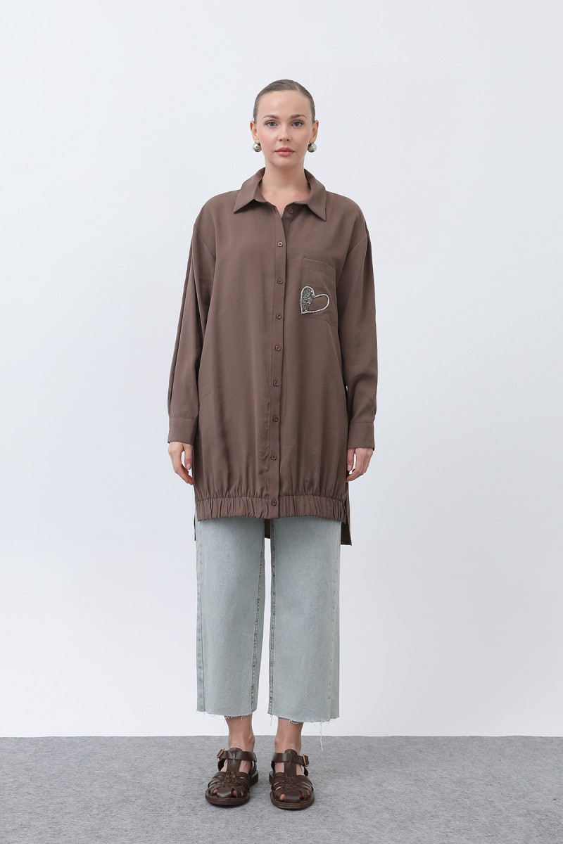 Women's Pocket Heart Embroidery Detail Tunic - 10633TUN Women's Pocket Heart Embroidery Detail Tunic - 10633TUN