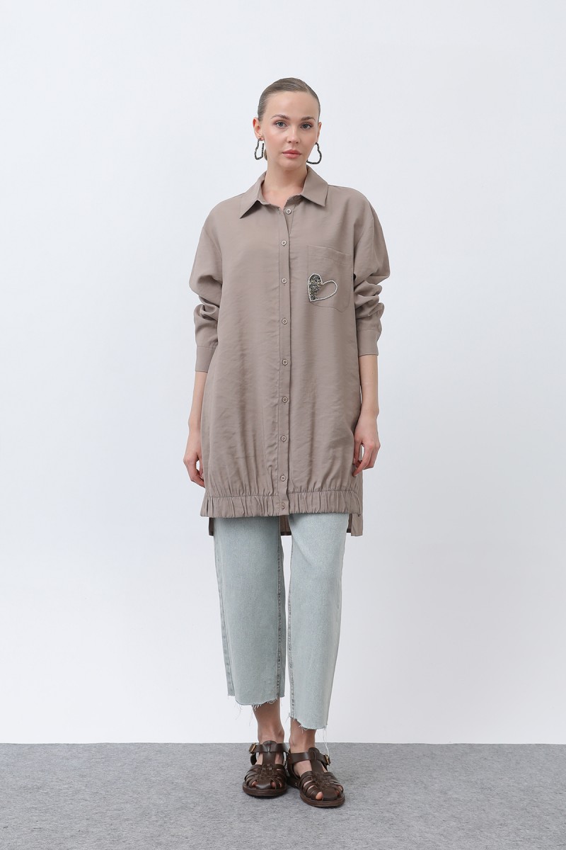 Women's Pocket Heart Embroidery Detail Tunic - 10633TUN Women's Pocket Heart Embroidery Detail Tunic - 10633TUN