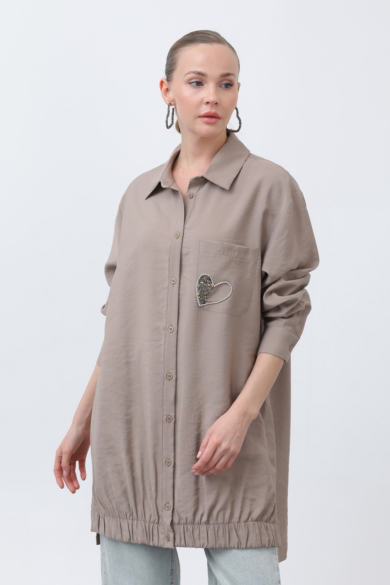 Women's Pocket Heart Embroidery Detail Tunic - 10633TUN Women's Pocket Heart Embroidery Detail Tunic - 10633TUN