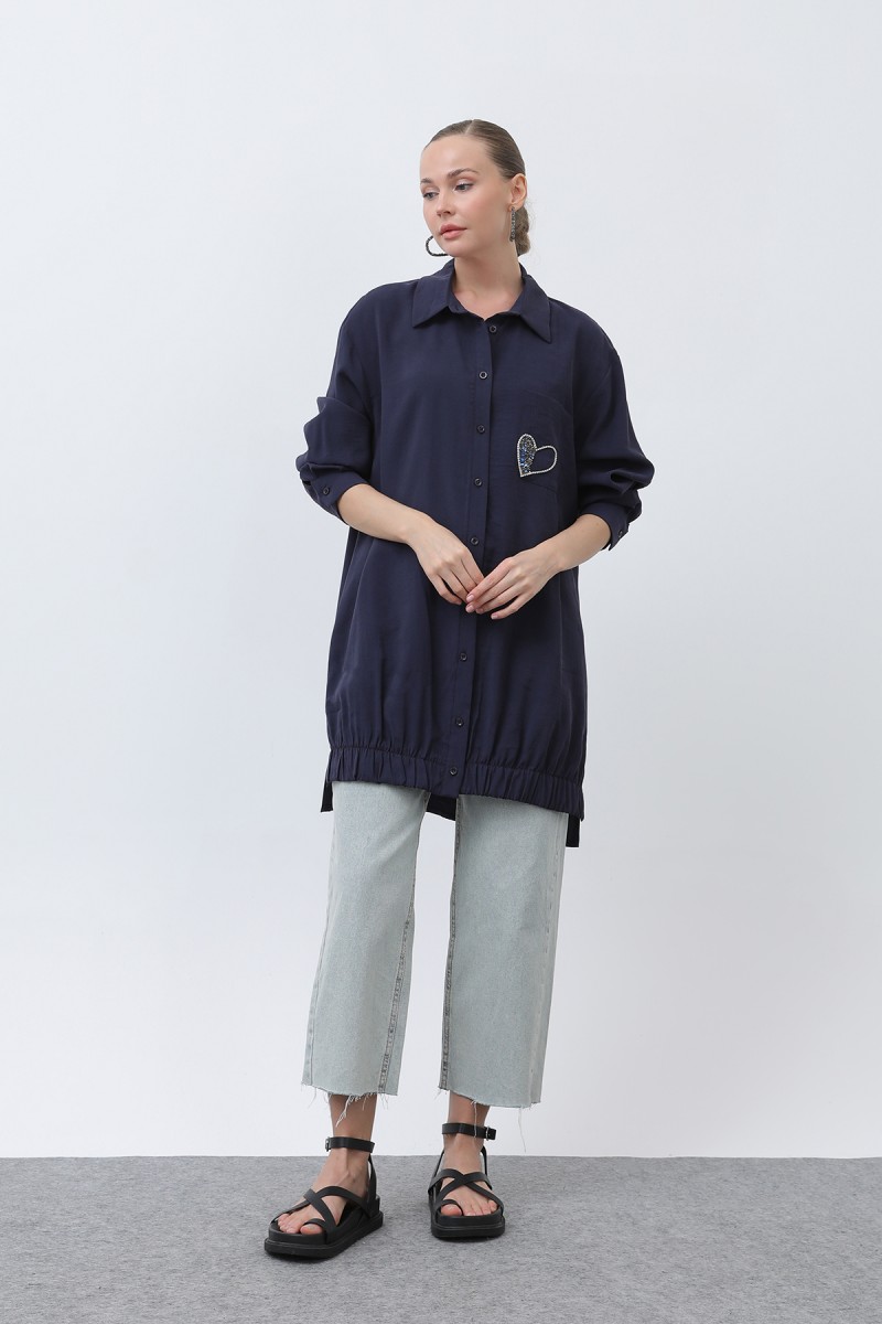 Women's Pocket Heart Embroidery Detail Tunic - 10633TUN Women's Pocket Heart Embroidery Detail Tunic - 10633TUN