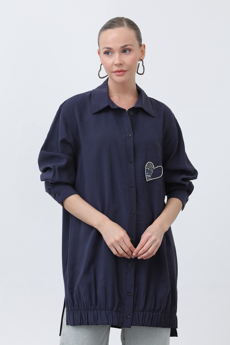 Women's Pocket Heart Embroidery Detail Tunic - 10633TUN Women's Pocket Heart Embroidery Detail Tunic - 10633TUN