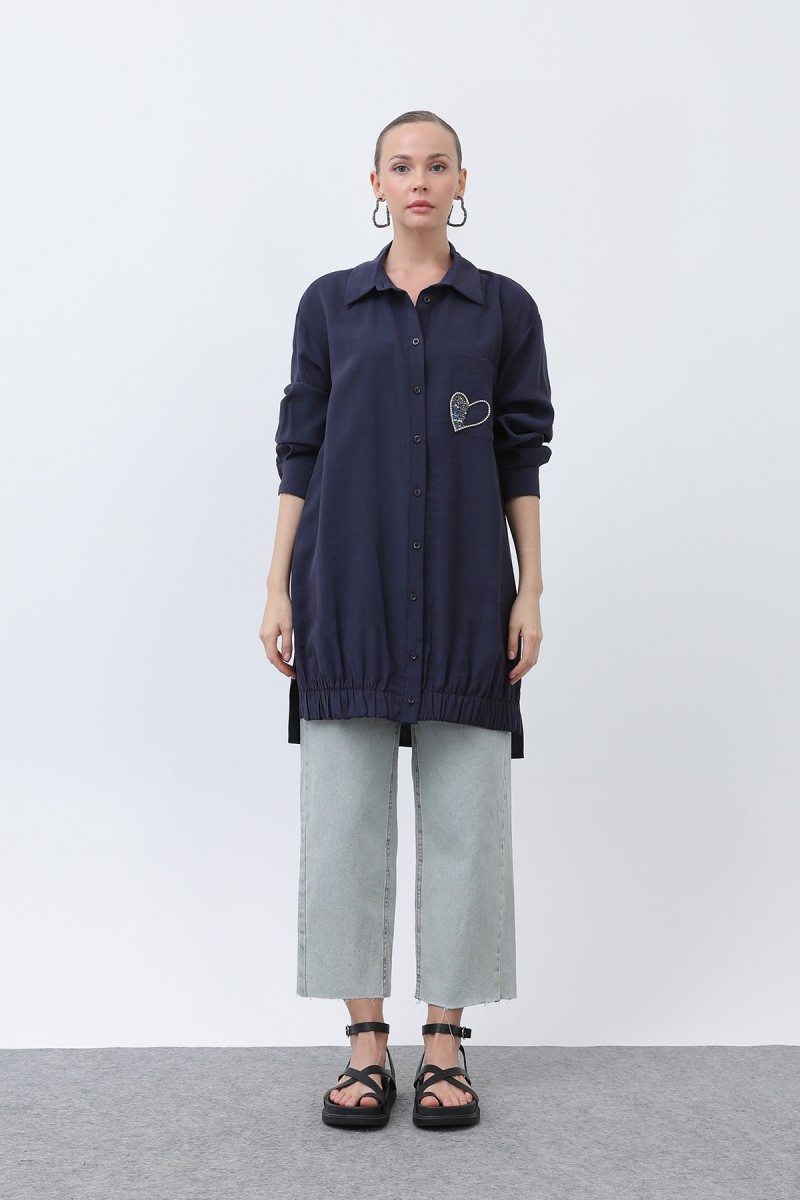 Women's Pocket Heart Embroidery Detail Tunic - 10633TUN Women's Pocket Heart Embroidery Detail Tunic - 10633TUN