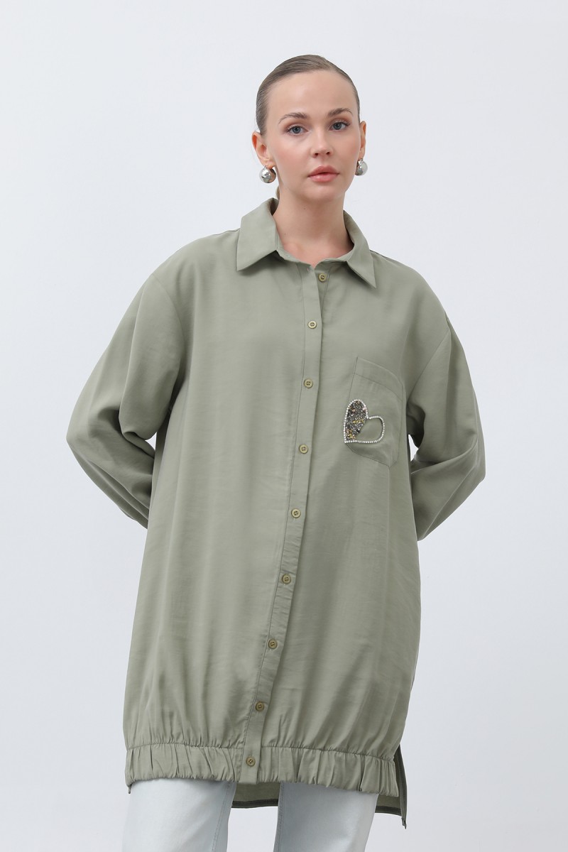 Women's Pocket Heart Embroidery Detail Tunic - 10633TUN Women's Pocket Heart Embroidery Detail Tunic - 10633TUN