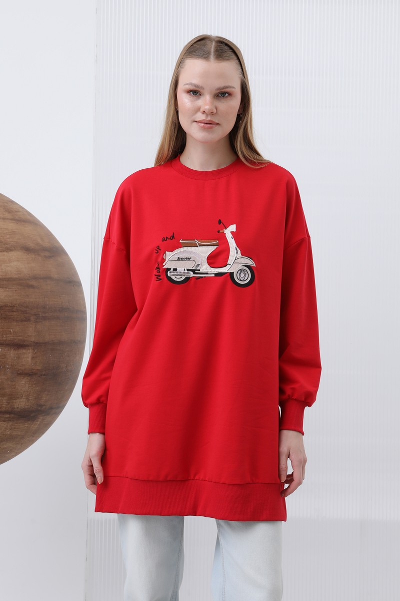 Women's Front Scooter Printed and Garnished Tunic - 10636TUN Women's Front Scooter Printed and Garnished Tunic - 10636TUN