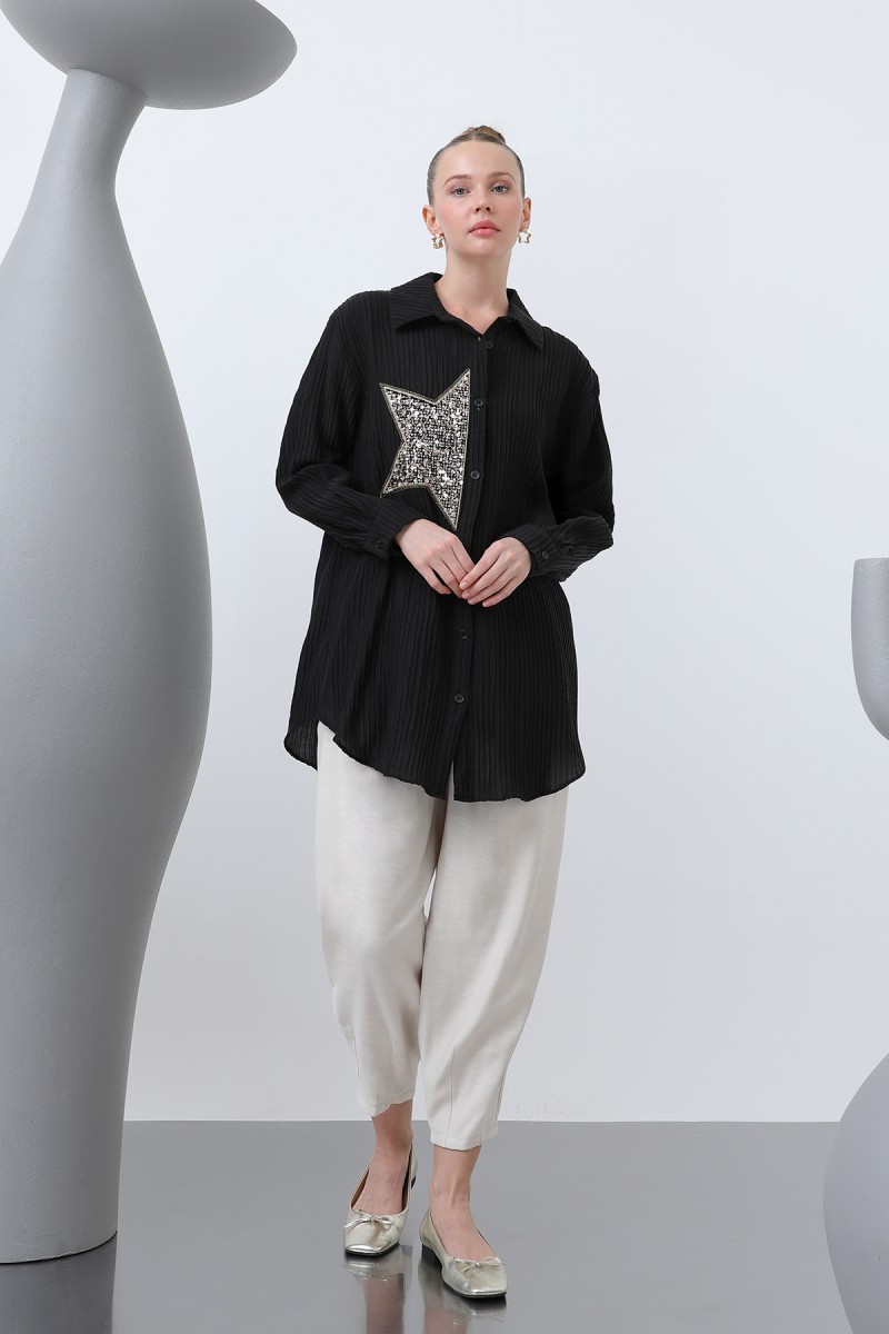 Women's Front Star Embroidered Shirt Tunic - 10646GML Women's Front Star Embroidered Shirt Tunic - 10646GML