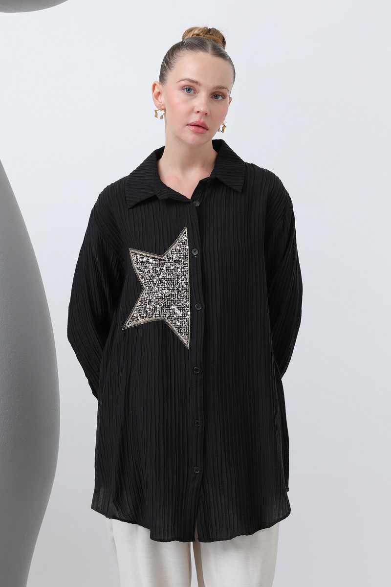 Women's Front Star Embroidered Shirt Tunic - 10646GML Women's Front Star Embroidered Shirt Tunic - 10646GML