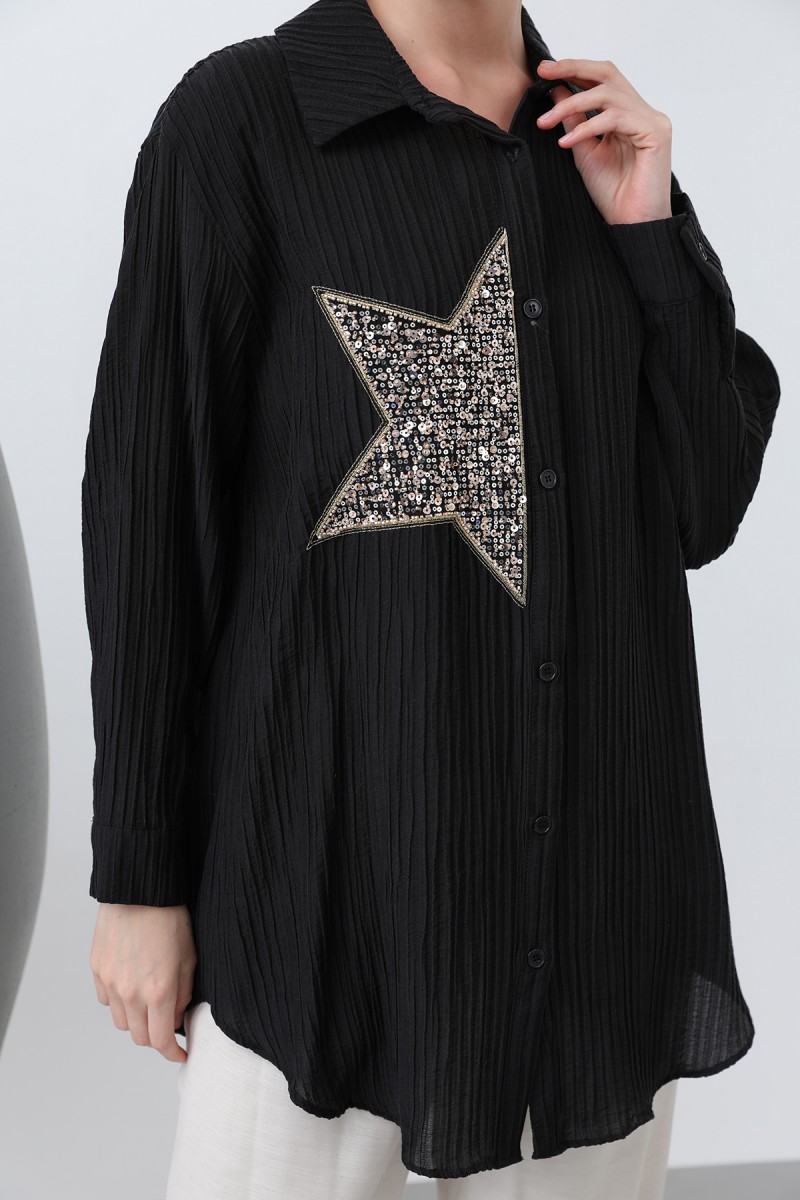 Women's Front Star Embroidered Shirt Tunic - 10646GML Women's Front Star Embroidered Shirt Tunic - 10646GML