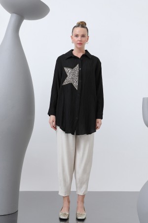 Women's Front Star Embroidered Shirt Tunic - 10646GML Women's Front Star Embroidered Shirt Tunic - 10646GML