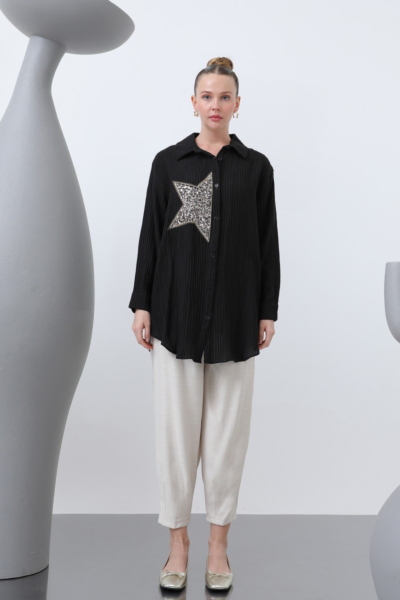 Women's Front Star Embroidered Shirt Tunic - 10646GML Women's Front Star Embroidered Shirt Tunic - 10646GML