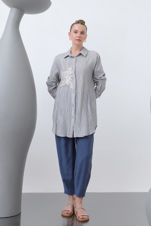 Women's Front Star Embroidered Shirt Tunic - 10646GML Women's Front Star Embroidered Shirt Tunic - 10646GML