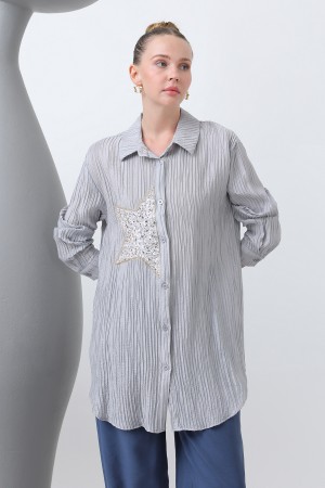 Women's Front Star Embroidered Shirt Tunic - 10646GML Women's Front Star Embroidered Shirt Tunic - 10646GML
