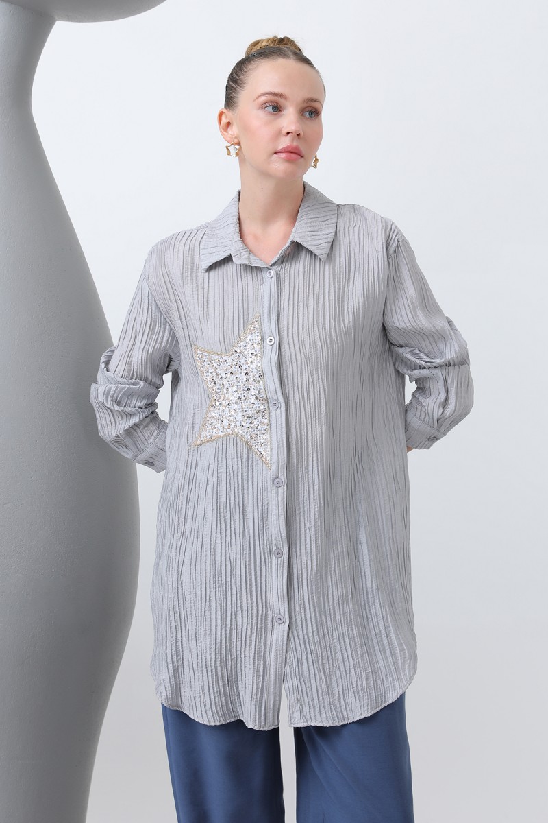 Women's Front Star Embroidered Shirt Tunic - 10646GML Women's Front Star Embroidered Shirt Tunic - 10646GML