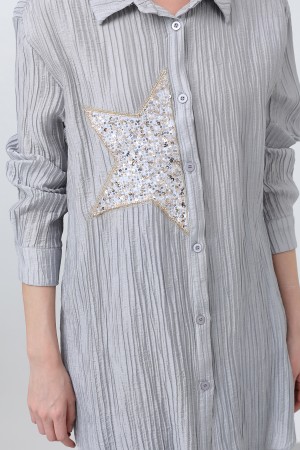Women's Front Star Embroidered Shirt Tunic - 10646GML Women's Front Star Embroidered Shirt Tunic - 10646GML