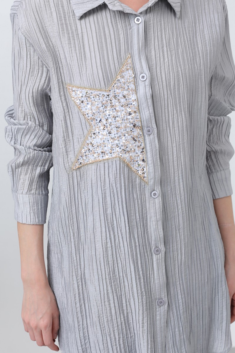 Women's Front Star Embroidered Shirt Tunic - 10646GML Women's Front Star Embroidered Shirt Tunic - 10646GML