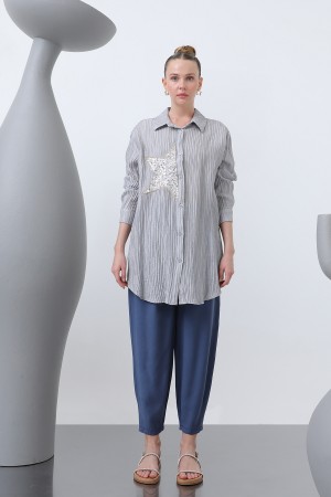 Women's Front Star Embroidered Shirt Tunic - 10646GML Women's Front Star Embroidered Shirt Tunic - 10646GML