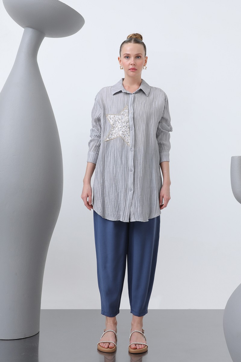 Women's Front Star Embroidered Shirt Tunic - 10646GML Women's Front Star Embroidered Shirt Tunic - 10646GML