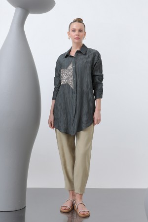 Women's Front Star Embroidered Shirt Tunic - 10646GML Women's Front Star Embroidered Shirt Tunic - 10646GML