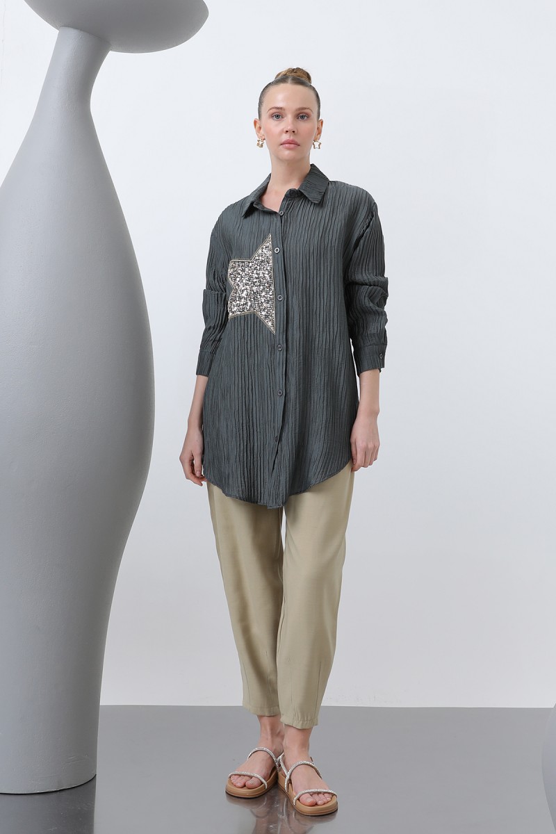 Women's Front Star Embroidered Shirt Tunic - 10646GML Women's Front Star Embroidered Shirt Tunic - 10646GML