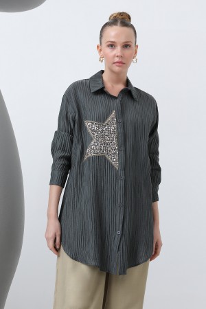 Women's Front Star Embroidered Shirt Tunic - 10646GML Women's Front Star Embroidered Shirt Tunic - 10646GML