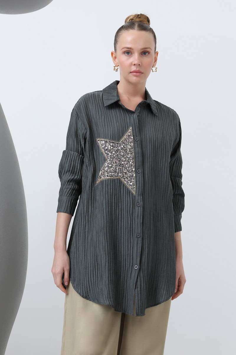 Women's Front Star Embroidered Shirt Tunic - 10646GML Women's Front Star Embroidered Shirt Tunic - 10646GML