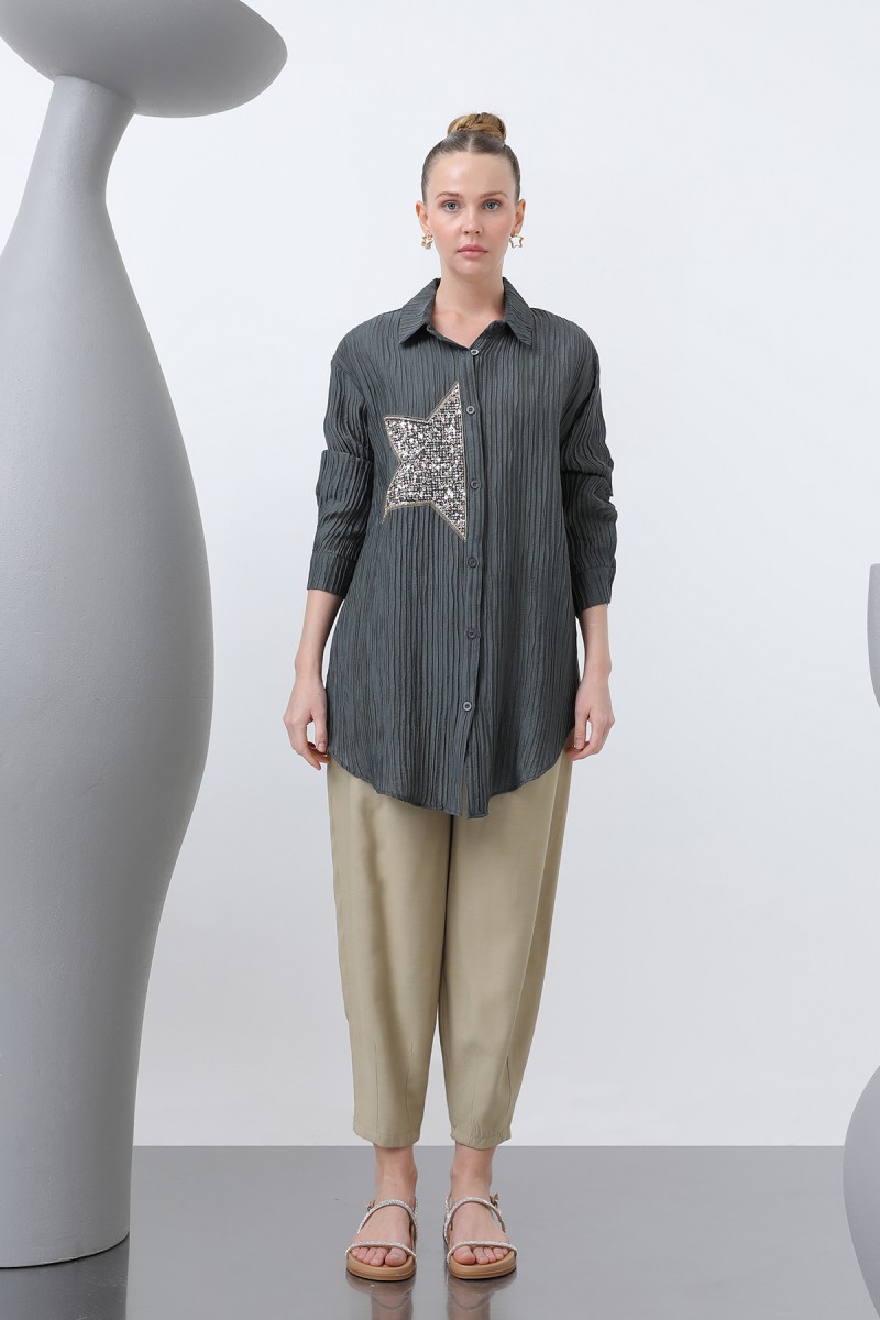 Women's Front Star Embroidered Shirt Tunic - 10646GML Women's Front Star Embroidered Shirt Tunic - 10646GML