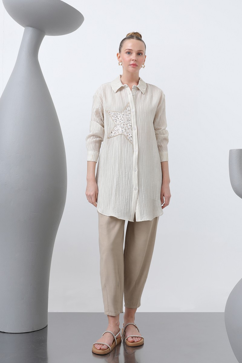 Women's Front Star Embroidered Shirt Tunic - 10646GML Women's Front Star Embroidered Shirt Tunic - 10646GML