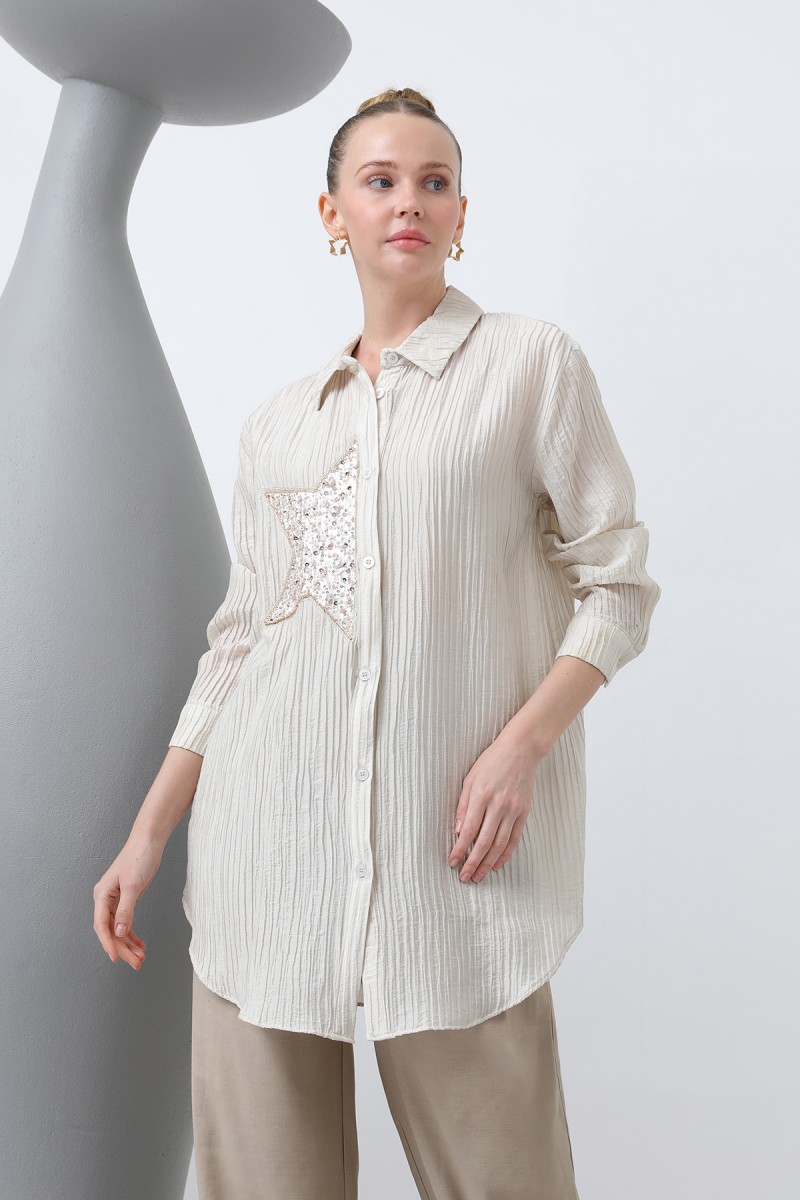 Women's Front Star Embroidered Shirt Tunic - 10646GML Women's Front Star Embroidered Shirt Tunic - 10646GML