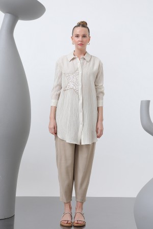 Women's Front Star Embroidered Shirt Tunic - 10646GML Women's Front Star Embroidered Shirt Tunic - 10646GML