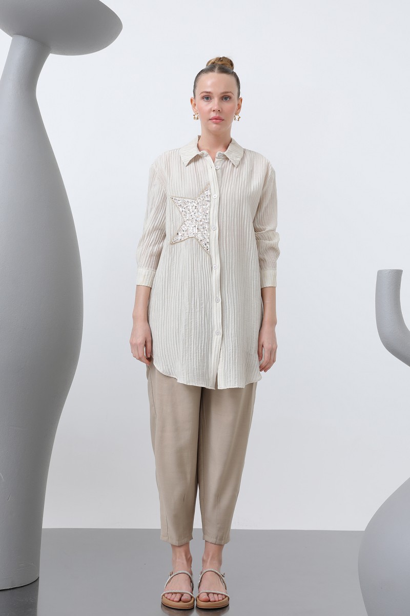 Women's Front Star Embroidered Shirt Tunic - 10646GML Women's Front Star Embroidered Shirt Tunic - 10646GML