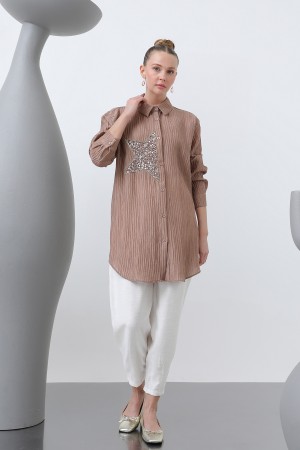 Women's Front Star Embroidered Shirt Tunic - 10646GML Women's Front Star Embroidered Shirt Tunic - 10646GML