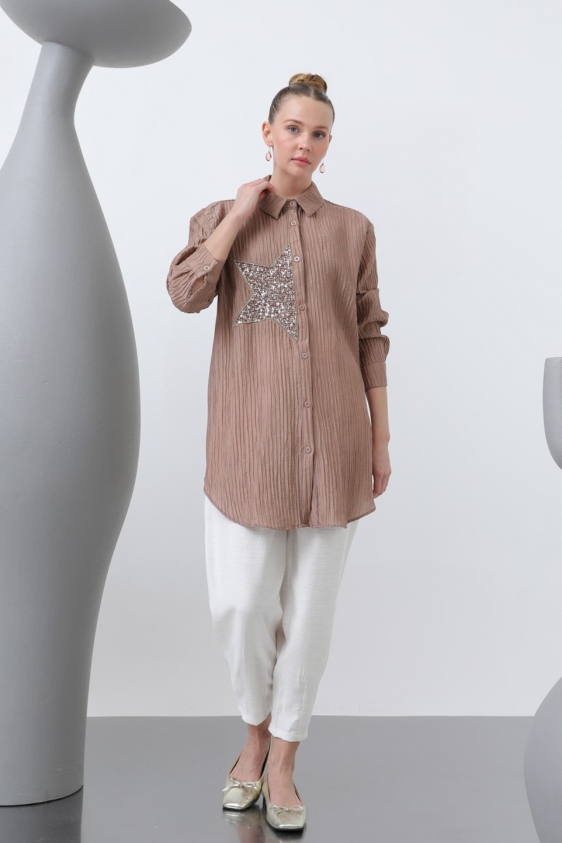 Women's Front Star Embroidered Shirt Tunic - 10646GML Women's Front Star Embroidered Shirt Tunic - 10646GML