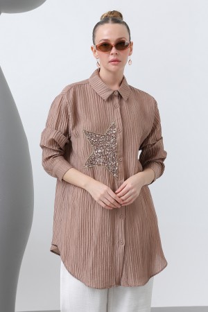 Women's Front Star Embroidered Shirt Tunic - 10646GML Women's Front Star Embroidered Shirt Tunic - 10646GML