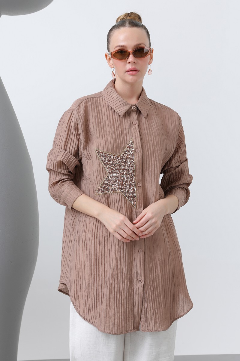 Women's Front Star Embroidered Shirt Tunic - 10646GML Women's Front Star Embroidered Shirt Tunic - 10646GML