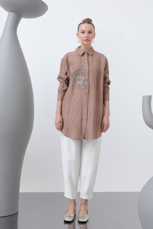 Women's Front Star Embroidered Shirt Tunic - 10646GML Women's Front Star Embroidered Shirt Tunic - 10646GML