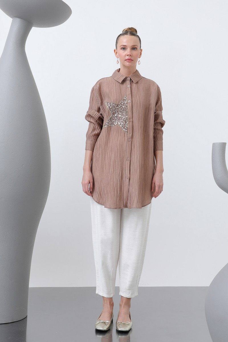 Women's Front Star Embroidered Shirt Tunic - 10646GML Women's Front Star Embroidered Shirt Tunic - 10646GML