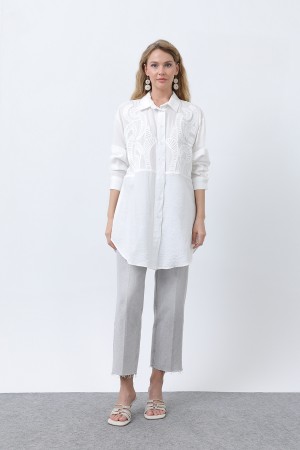 Women's Front Embroidered Button Detail Tunic - 10663TUN Women's Front Embroidered Button Detail Tunic - 10663TUN