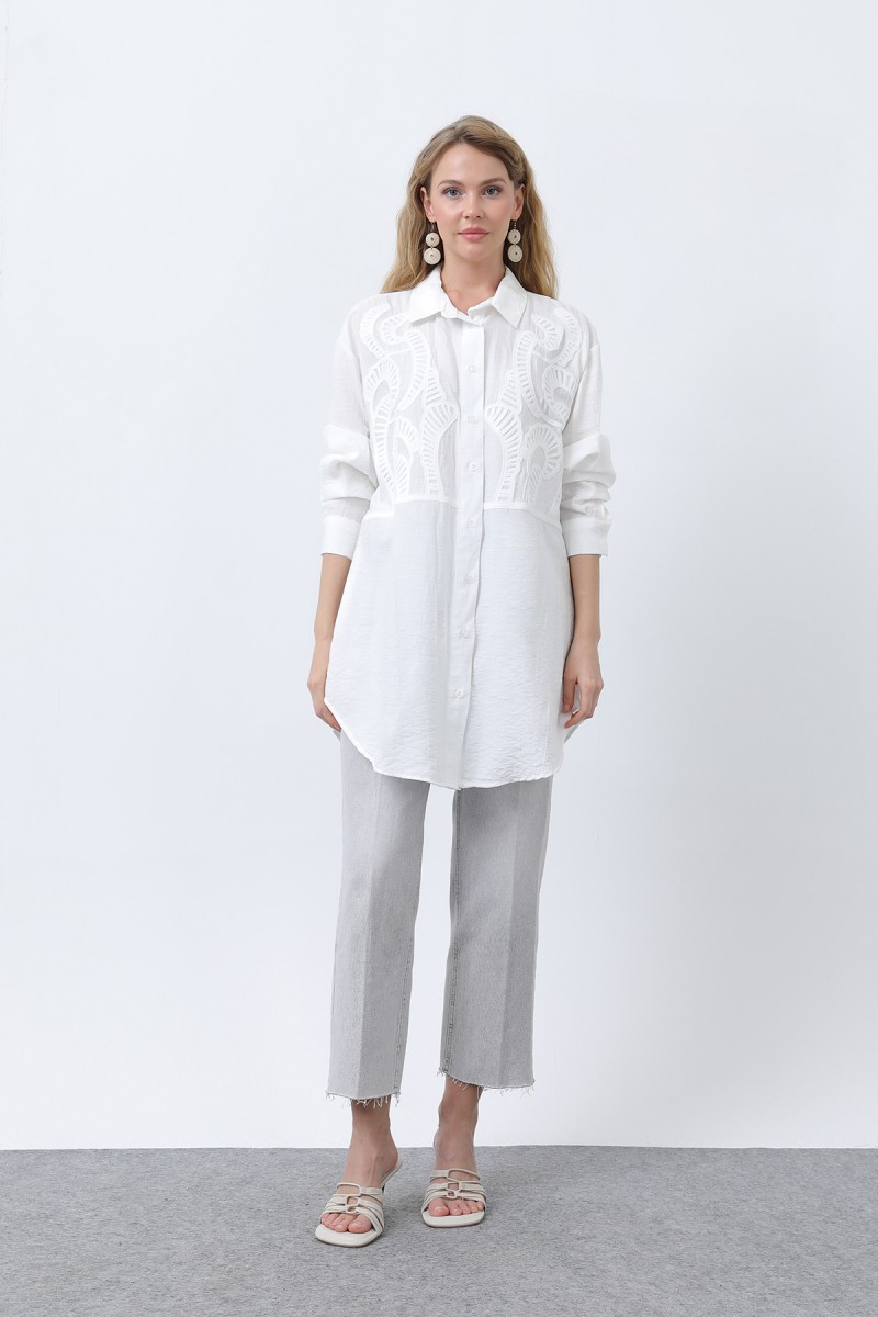 Women's Front Embroidered Button Detail Tunic - 10663TUN Women's Front Embroidered Button Detail Tunic - 10663TUN