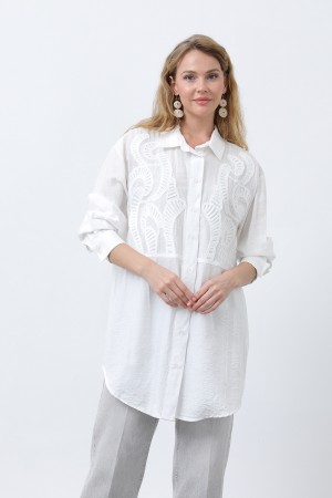 Women's Front Embroidered Button Detail Tunic - 10663TUN Women's Front Embroidered Button Detail Tunic - 10663TUN