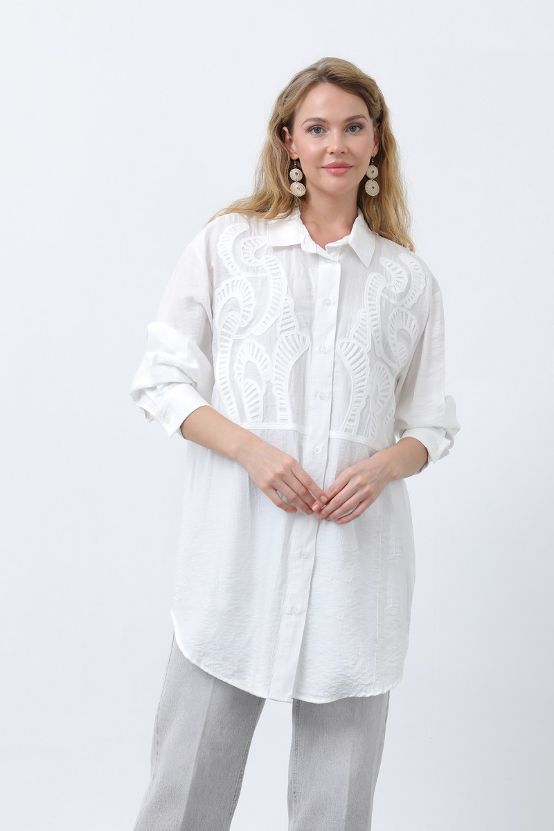 Women's Front Embroidered Button Detail Tunic - 10663TUN Women's Front Embroidered Button Detail Tunic - 10663TUN