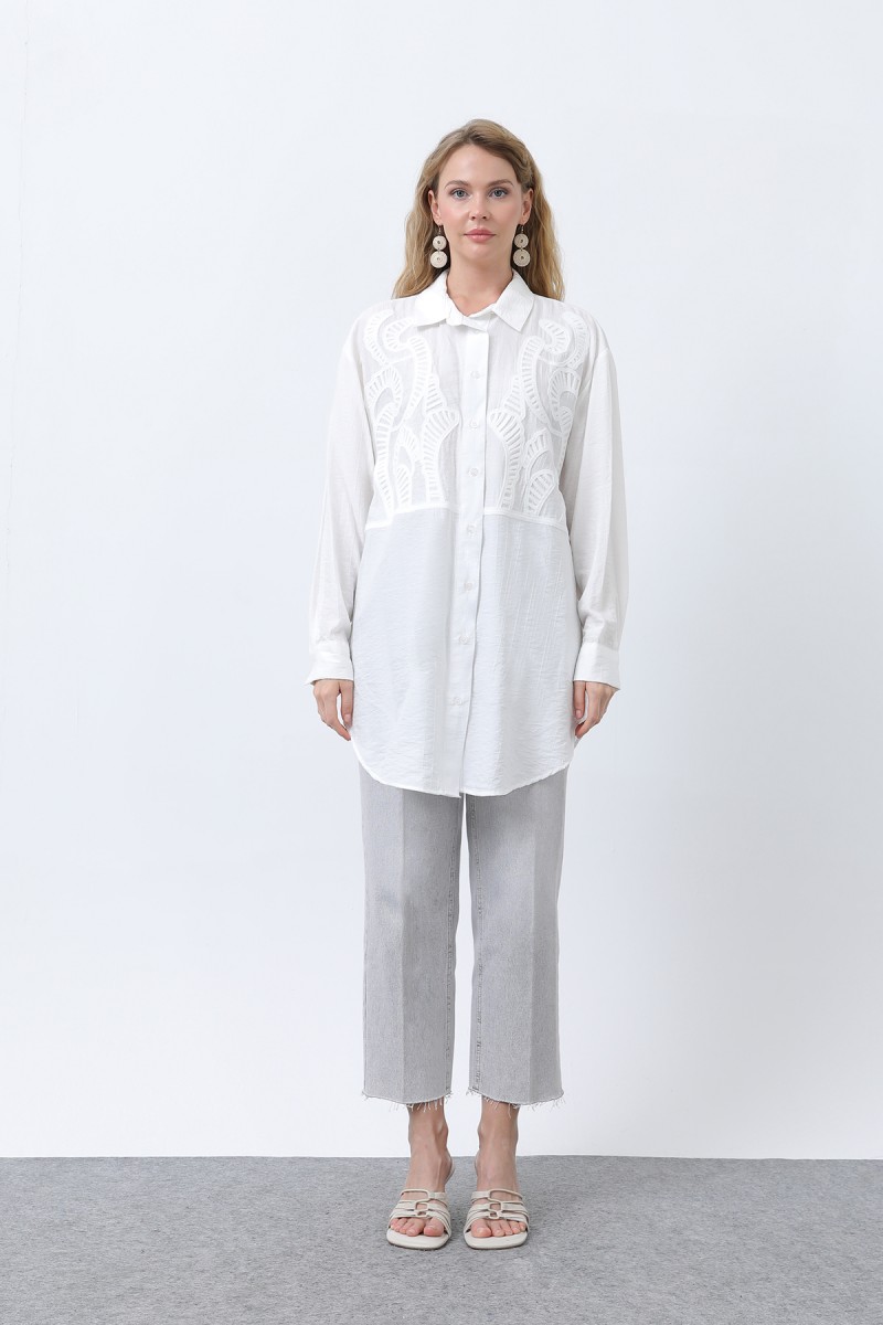 Women's Front Embroidered Button Detail Tunic - 10663TUN Women's Front Embroidered Button Detail Tunic - 10663TUN