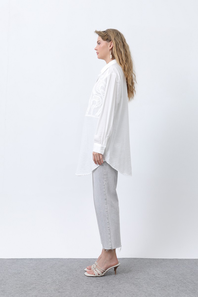 Women's Front Embroidered Button Detail Tunic - 10663TUN Women's Front Embroidered Button Detail Tunic - 10663TUN