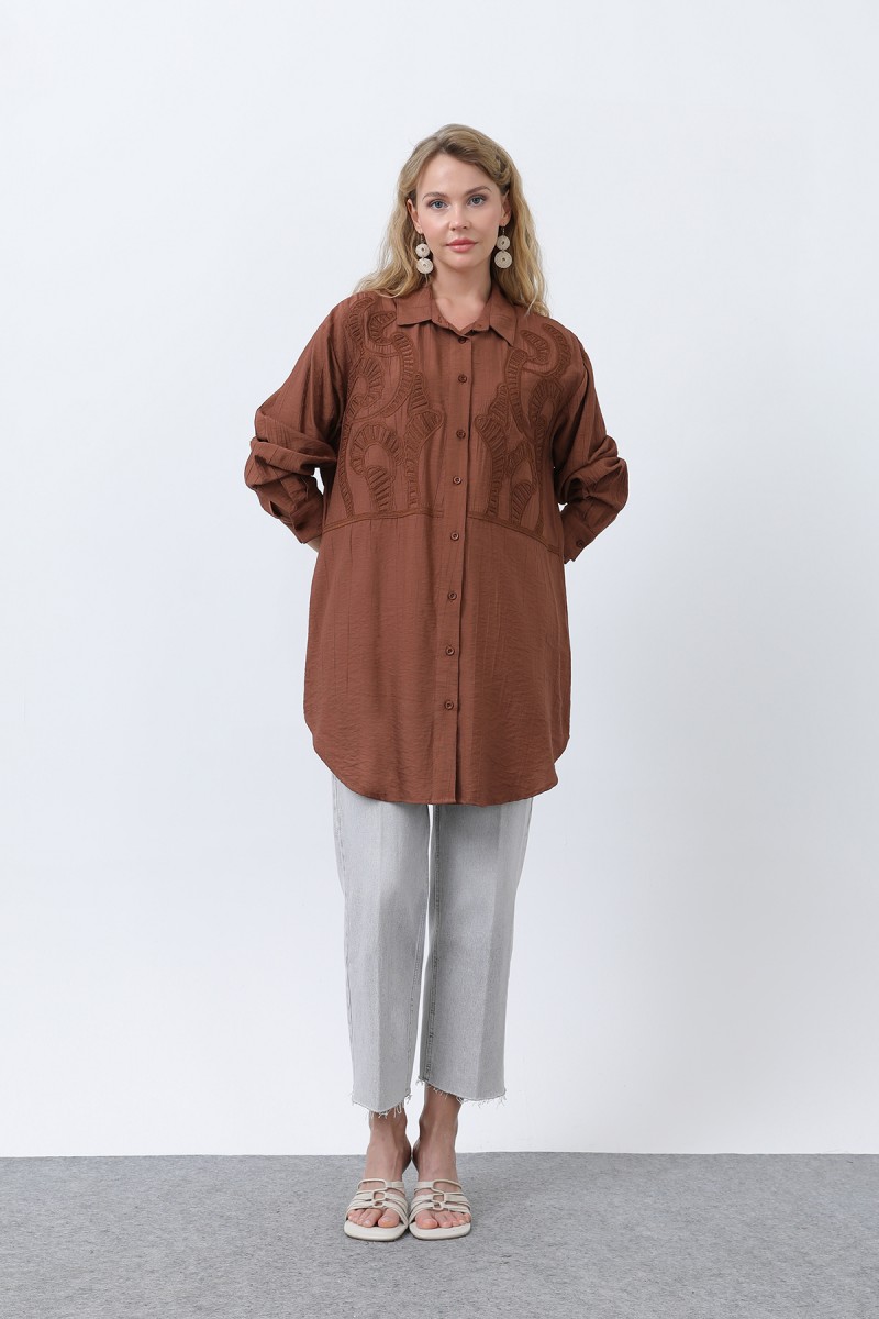 Women's Front Embroidered Button Detail Tunic - 10663TUN Women's Front Embroidered Button Detail Tunic - 10663TUN