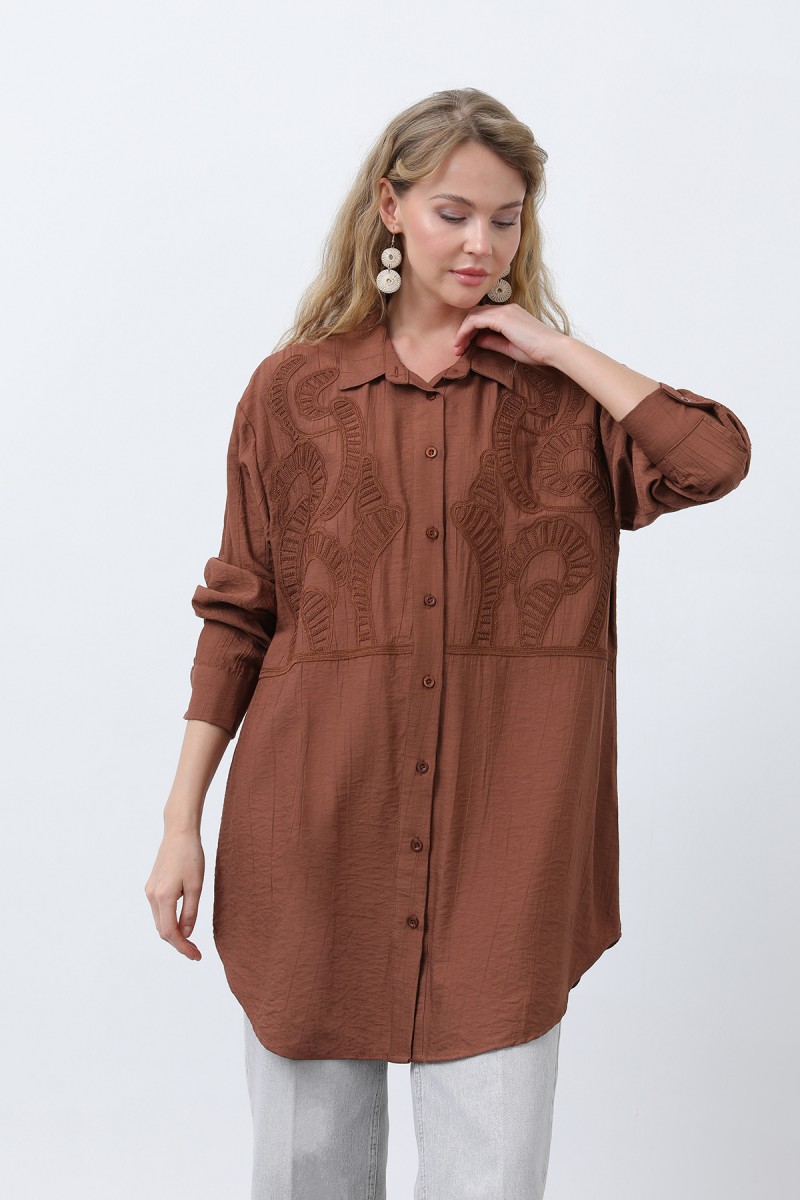 Women's Front Embroidered Button Detail Tunic - 10663TUN Women's Front Embroidered Button Detail Tunic - 10663TUN