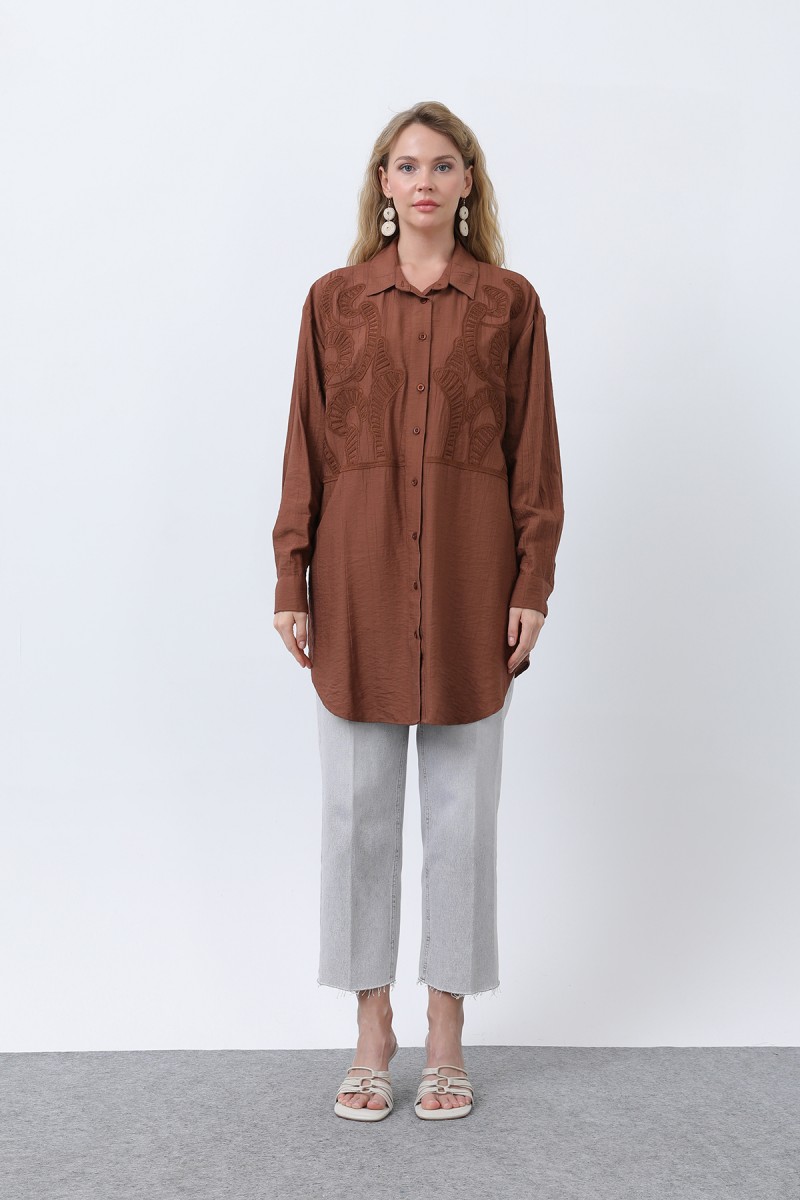 Women's Front Embroidered Button Detail Tunic - 10663TUN Women's Front Embroidered Button Detail Tunic - 10663TUN